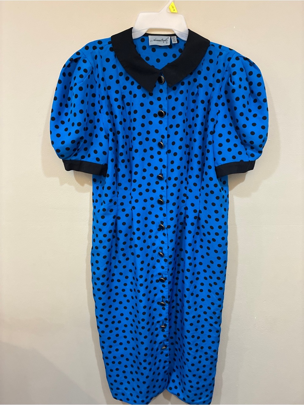 Adrianna Papell Blue with Black Polka Dot Midi Dress
